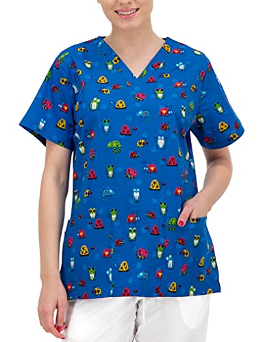 B-well Bambina Schlupfkasack Damen Kasack Kurzarm V-Ausschnitt Kasacks Damen Pflege Frösche XL von B-well