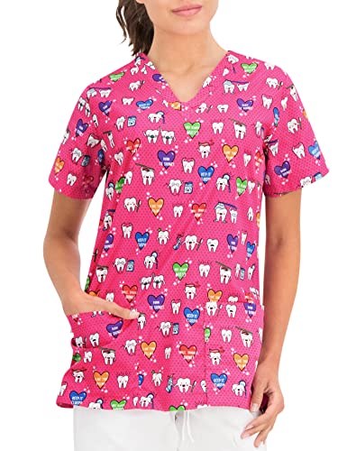 B-well Bambina Schlupfkasack Damen Kasack Kurzarm V-Ausschnitt Kasacks Damen Pflege Motiv (glückliche Zähne, S) von B-well