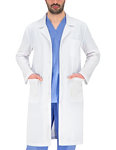 B-well Fabio Laborkittel Herren Arbeitskittel Herrenkittel Enzo mit Festem Rückengürtel Schlitz Langen Ärmeln und 3 Taschen und Befestigung mit Knöpfen (40) von B-well