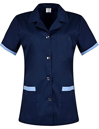 B-well Gabi Schlupfkasack Schlupfjacke Damen Kasack Kurzarm V-Ausschnitt Kasacks Damen Pflege mit Knöpfen (Blau2, S) von B-well