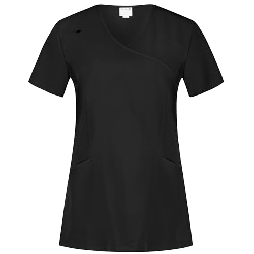 B-well Justina Kasacks Damen Pflege Kasacks Altenpflege Damen Kasack Damen Berufskleidung Kurzarm V-Ausschnitt Anti-Falten mit Elasthan (Schwarz, S) von B-well