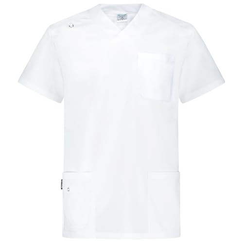 B-well Marco Herren Kasack Kurzarm V-Ausschnitt Pflege Schlupfkasack (Weiß, M) von B-well