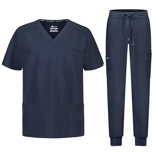 B-well Matteo Herren-Schrubb-Set Schlupfkasack + Jogger Hose Set Medizin Arzt Uniform Medizinische Berufsbekleidung mit Elastan (DE/NL/SE/PL, Alphanumerisch, XL, Regular, Regular, Grau) von B-well