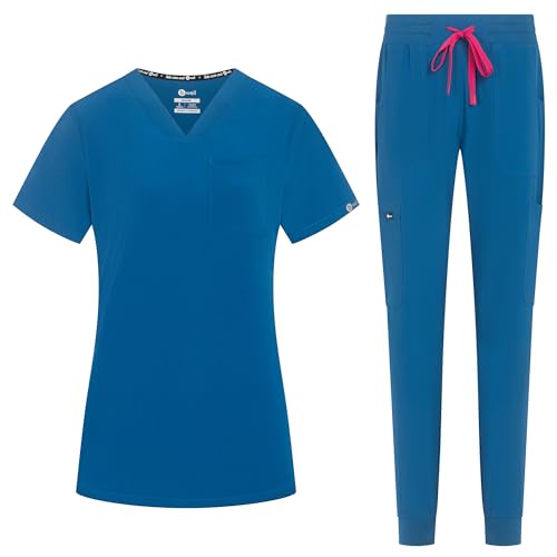 B-well Naomi Damen-Schrubb-Set Schlupfkasack + Schlupfhose Set Medizin Arzt Uniform Schlupfjacke Oberteil mit Hose Medizinische Berufsbekleidung mit Elastan (Karibik, XL) von B-well