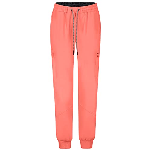 B-well Ricci Medizinische Schlupfhose Jogger 7 Taschen mit elastischem Bund und Gesäßtaschen Krankenhaus Uniformhose Anti-Falten mit Elasthan (Koralle, M) von B-well