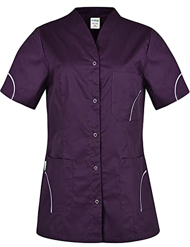 B-well Silvia Kasack Damen Pflege Schlupfkasack Schlupfjacke Damen Kasack Kurzarm mit Knopfen (Blaubeere, M) von B-well