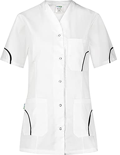 B-well Silvia Schlupfkasack Schlupfjacke Damen Kasack Kurzarm V-Ausschnitt Kasacks Damen Pflege mit Knöpfen (White, XS) von B-well