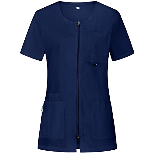 B-well Stella Kasacks Damen Pflege Kleidung Damen Schlupfjacke mit Reißverschluss Kasaks Altenpflege Damen, Kurzarm, 4 Taschen (Blau, 2XL) von B-well