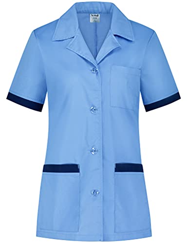 Gabi Schlupfkasack Schlupfjacke Damen Kasack Kurzarm V-Ausschnitt Kasacks Damen Pflege mit Knöpfen (Blau, XS) von B-well