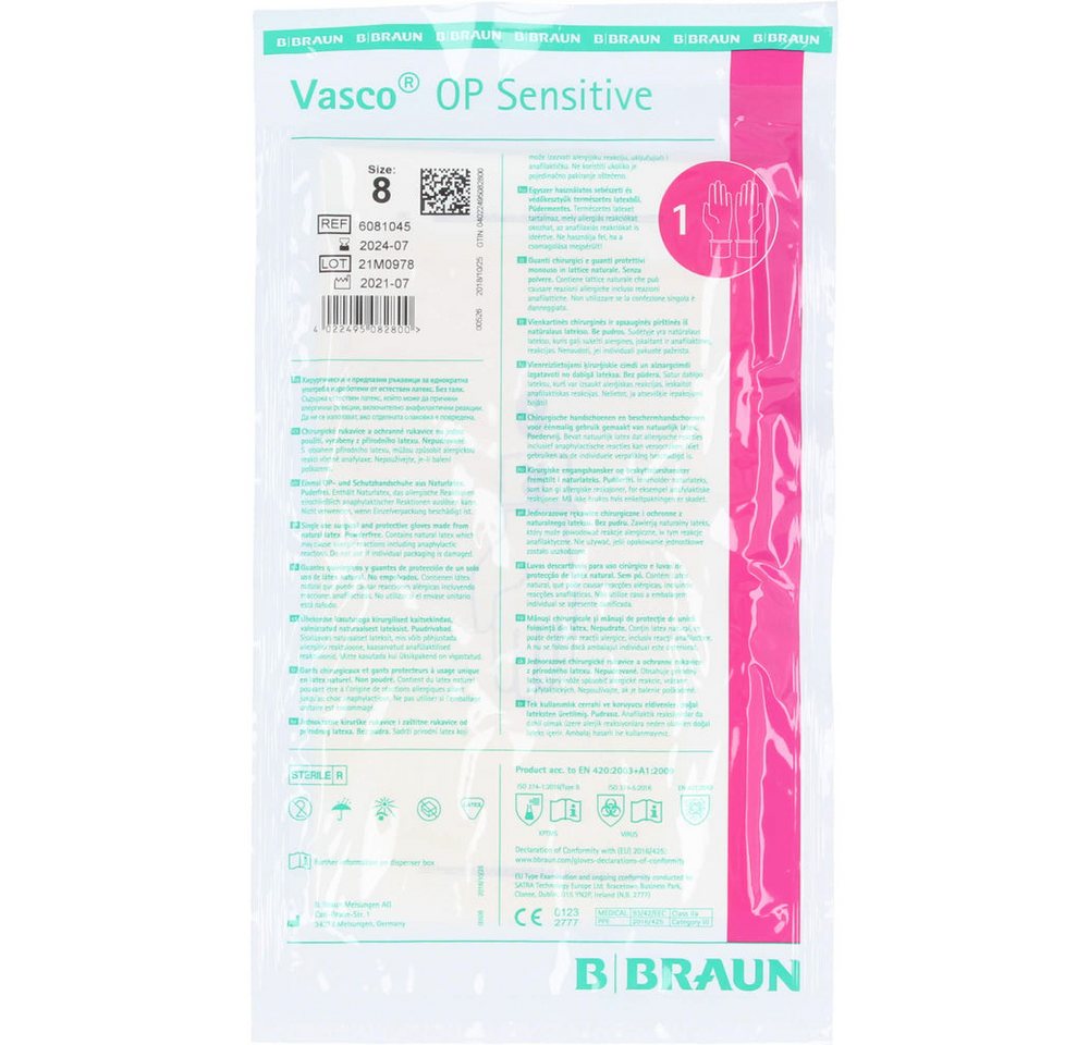 B. Braun Latexhandschuhe Latex OP-Handschuhe (Spar-Set, 2-St., OP Sensitive) Sehr gute Griffsicherheit durch mikroraue Oberfläche von B. Braun