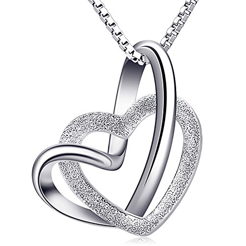 B.Catcher Damen Herz Kette 925 Silber Anhänger Halskette ''Doppel Liebe Herzen'' Schmuck 45CM Kettenlänge Geschenk für Damen/Frau/Freundin/Tochter von B.Catcher