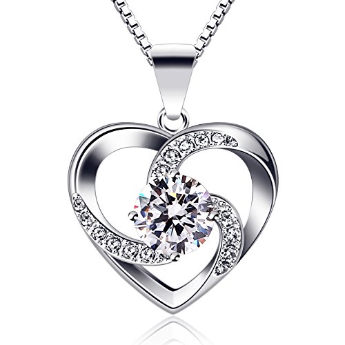 B.Catcher Kette Herz Damen Halskette 925 Sterling Silber Anhänger ''Liebe ist das Glück'' Schmuck Zirkonia 45CM Kettenlänge Geschenk für Damen von B.Catcher