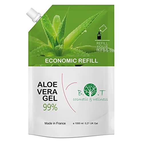 100% Reines Aloe Vera Gel direkt aus Lanzarote Spanien Feuchtigkeitscreme für Gesicht Körper Pickel Trockene Haut After Sun Sonnenbrand Haar Gel After Shave Herren 1000 ml von B.O.T cosmetic & wellness