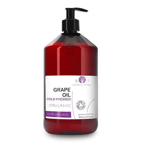 Kaltgepresstes Traubenkernöl 500ml | Intensive Haut- und Haarpflege | Natürlicher Make-up-Entferner | Gesichts- und Körperfeuchtigkeitsöl | Massage- und Mischöl von B.O.T cosmetic & wellness