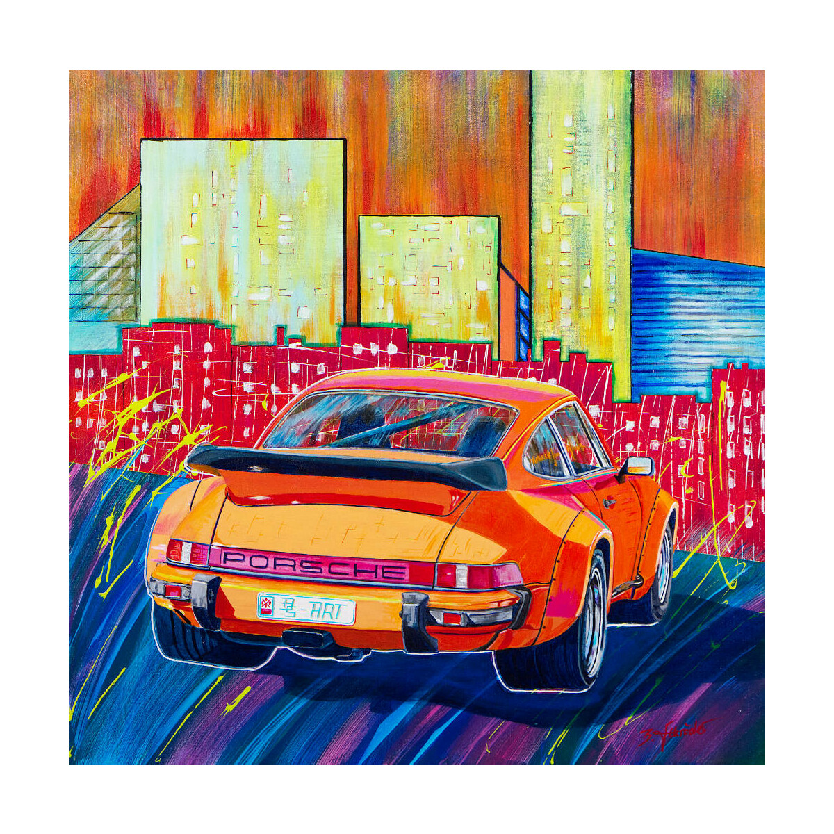 Porsche City" Leinwand Druck vom Original Acrylbild 60x60cm" von BMS.ART