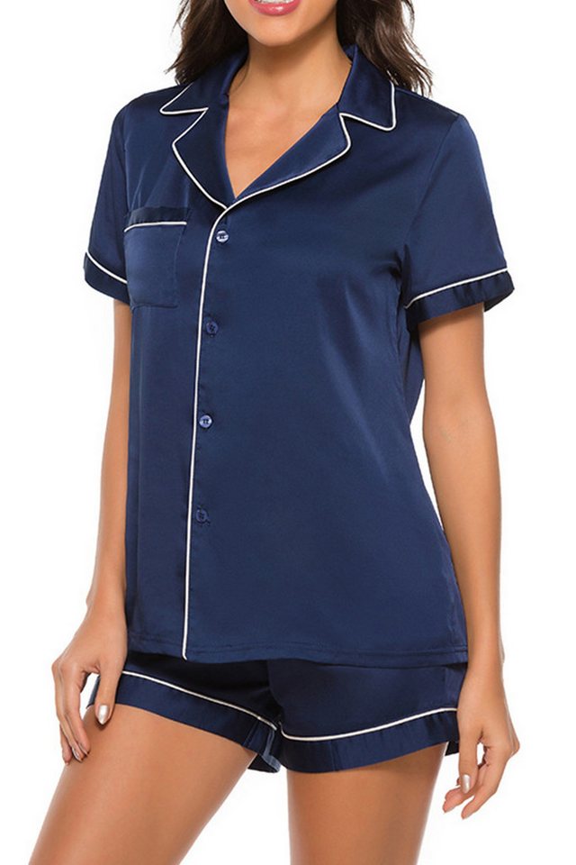 B.X Pyjama Damen Sommer-Homewear-Anzug mit bedrucktem Revers und kurzen Ärmeln Bequemer, lässiger, atmungsaktiver, frischer, zweiteiliger dünnes Set von B.X