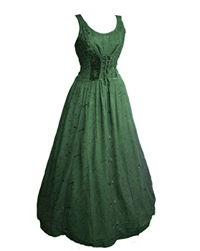 Dark Dreams Gothic Mittelalter LARP Kleid Samt Bestickt mit Schnürung Talisha 36 38 40 42, Größe:L/XL, Farbe:grün von Unbekannt