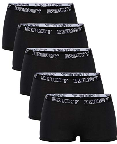 B2BODY Baumwolle Unterwäsche Frauen - Boyshort Höschen für Frauen Small bis Plus Size Multi Pack, 5er-Pack Cheeky Boyshorts (ganz schwarz), 5XL Große Größen von B2BODY