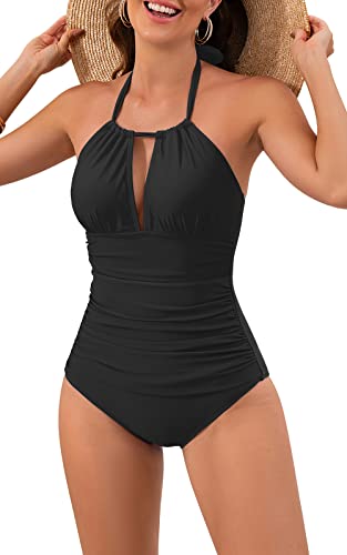 B2prity Damen-Badeanzüge zum Abnehmen, Bauchkontrolle, Badeanzug, Neckholder, Retro-Badebekleidung für große Brüste, kurvige Frauen von B2prity