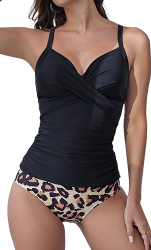 B2prity Damen Tankini Badeanzug mit Rüschen, V-Ausschnitt und Bindegürtel – Zweiteiliger Badeanzug mit Bauchkontroll-Effekt von B2prity