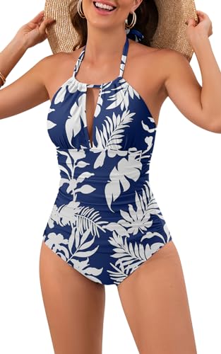 B2prity Schlankheits einteiliger Damen-Badeanzug, Bauchkontrolle, Badeanzug, Neckholder, Bademode für große Büste, kurvige Frauen, Blaues Blatt bedruckt 1, XX-Large B2prity Schlankheits einteiliger Damen-Badeanzug, Bauchkontrolle, Badeanzug, Neckholder, Bademode für große Büste, kurvige Frauen, Blaues Blatt bedruckt 1, XX-Large von B2prity