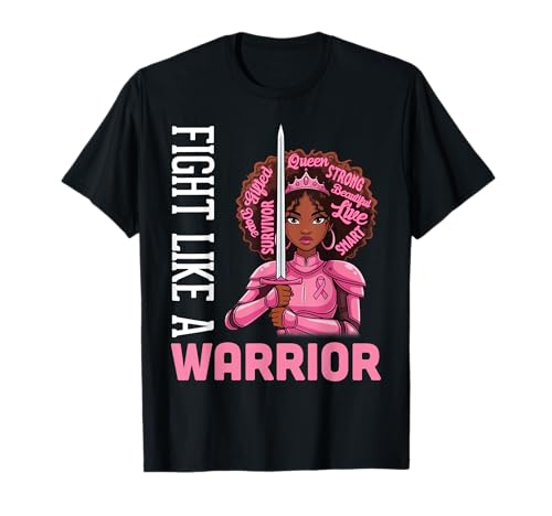 Bekämpfe Brustkrebs wie eine Kriegerin Pink Ribbon Girl Queen T-Shirt von B4Shop Breast Cancer Awareness Month Warrior