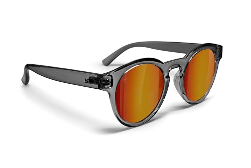 B89 Modische Runde Sonnenbrille für Herren und Damen Unisex aus TR90 mit 100% UV400-Schutz – mod. SP (Transparent Schwarz – Verspiegelte Rote Linse) von B89