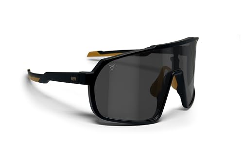 B89 Sportbrille für Damen und Herren aus TR90 – Antibeschlag Verspiegelte Linse UV400-Schutz Ergonomisches Nasenpad – Mod. BG (Mattschwarz/Mattes Senfgelb – Grau Verspiegelte Linse) von B89