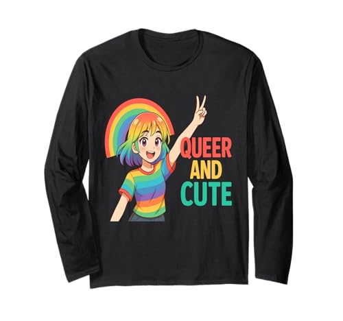 Queeres und süßes Regenbogen-Anime-Mädchen Langarmshirt von BAAAAA YASSS