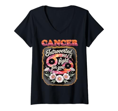 Damen Cancer Energy - Introverted But I'll Fight for You Design T-Shirt mit V-Ausschnitt von BAAAAA