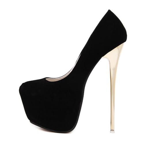 Damen Plattform-Sandalen Elegant Vegan Stiletto High Heel Pumps Fashion Super Sexy Heels 16cm Hochzeitsfest-Kleid-Schuhe (schwarz,44) von BAADCUP