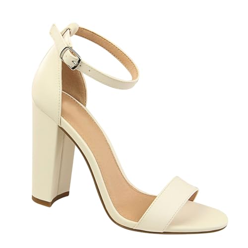Damen Slingpumps Offen Toe Pumps High Heels Sexy Schnall Blockabsatz Sandalen 9cm Hochzeit Büro Schuhe (weiß,39) von BAADCUP