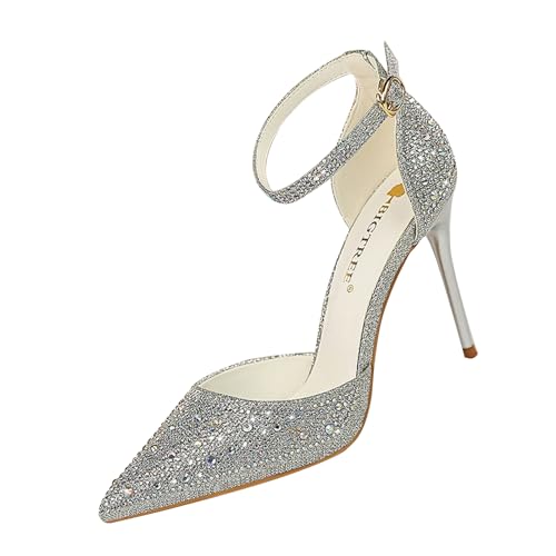 Sexy High Heels Glitzer Pumps Damen Kann Beinlinien Sehr Gut Dehnen (Silber,37) von BAADCUP