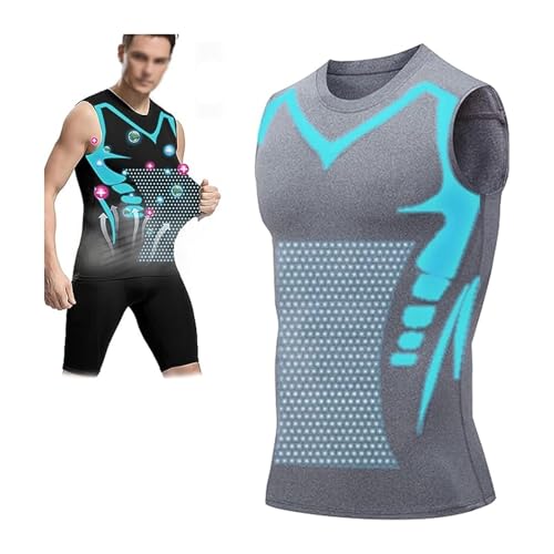 2024 New Version Ionic Shaping Vest 3 Stück/ 2 Stück/ 1 Stück Comfortable and Breathable Ice Silk Fabric Compression Shirts for Herren (Color : A-gray, Size : M) von BAAFCL