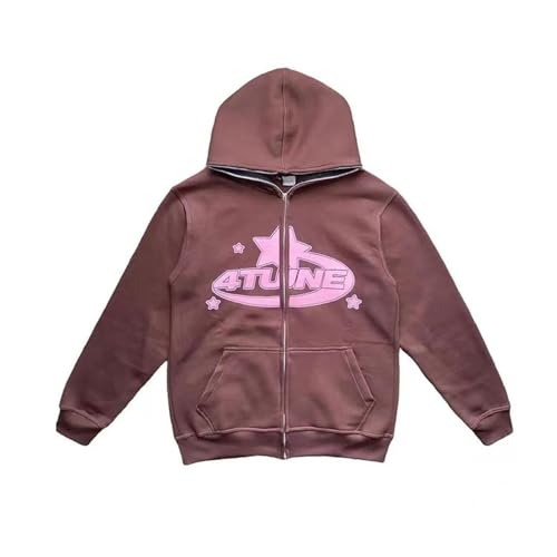 4 TUNE Sterndruck Full Zipper Hoodie Sweatshirt | Kapuzenpullover mit Reißverschluss | Y2K Harajuku Kapuzenjacke mit Taschen | Hip Hop Streetwear in Übergröße für Damen, Herren, Jungen und Mädchen ( C von BAAFCL