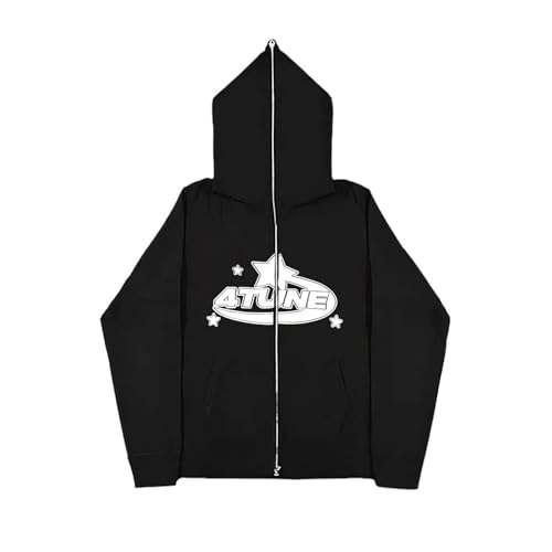 4 TUNE Sterndruck Full Zipper Hoodie Sweatshirt | Kapuzenpullover mit Reißverschluss | Y2K Harajuku Kapuzenjacke mit Taschen | Hip Hop Streetwear in Übergröße für Damen, Herren, Jungen und Mädchen ( C von BAAFCL