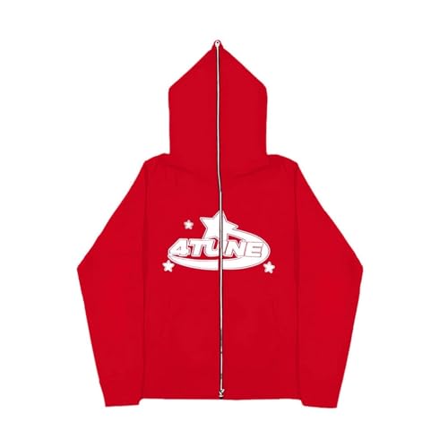 4 TUNE Sterndruck Full Zipper Hoodie Sweatshirt | Kapuzenpullover mit Reißverschluss | Y2K Harajuku Kapuzenjacke mit Taschen | Hip Hop Streetwear in Übergröße für Damen, Herren, Jungen und Mädchen ( C von BAAFCL