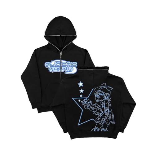 4 TUNE Sterndruck Full Zipper Hoodie Sweatshirt | Kapuzenpullover mit Reißverschluss | Y2K Harajuku Kapuzenjacke mit Taschen | Hip Hop Streetwear in Übergröße für Damen, Herren, Jungen und Mädchen ( C von BAAFCL