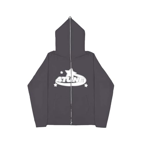BAAFCL 4tune Damen Hooded Full Zip Sweatjacke Sweatshirt Hip Hop Y2K Hoodie mit Reissverschluss Cropped Crop Top Retro Sport Casual Style Streetwear(A-Dark Gray,S) von BAAFCL