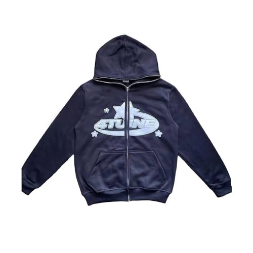 BAAFCL 4tune Damen Hooded Full Zip Sweatjacke Sweatshirt Hip Hop Y2K Hoodie mit Reissverschluss Cropped Crop Top Retro Sport Casual Style Streetwear(A-Navy Blue,S) von BAAFCL