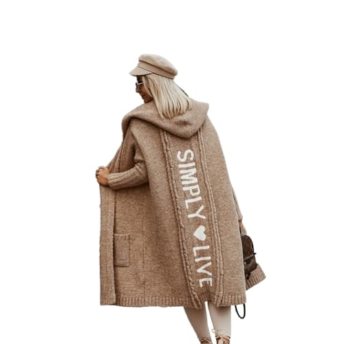 BAAFCL Damen Lang Strickjacke Elegante Locker: Lässig Herbst Langarm Pullover mit Taschen Leichtes Mode Wintermantel Grobstrick Elegant Cardigan Streetwear(Camel,S) von BAAFCL