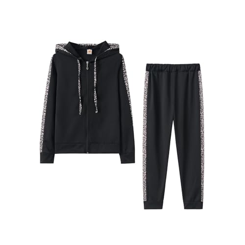 BAAFCL Damen Trainingsanzüge Warm Baumwolle Hausanzug: Dicker Jogginganzug Langarmes Activewear Workout Set Sport Outfit Kapuzenpullover mit Reißverschluss(Schwarz,3XL) von BAAFCL