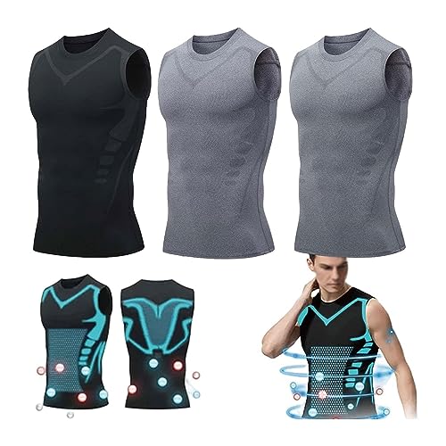 BAAFCL Magnetisches Herren Unterhemd Ferninfrarot Turmalin Kompressionsshirt 2024 Shapewear Weste Herren Frühling Sommer Schweißabsorbierende und Schlankmachend (Color : C-Gray*2+Black*1, Size : 3XL) von BAAFCL