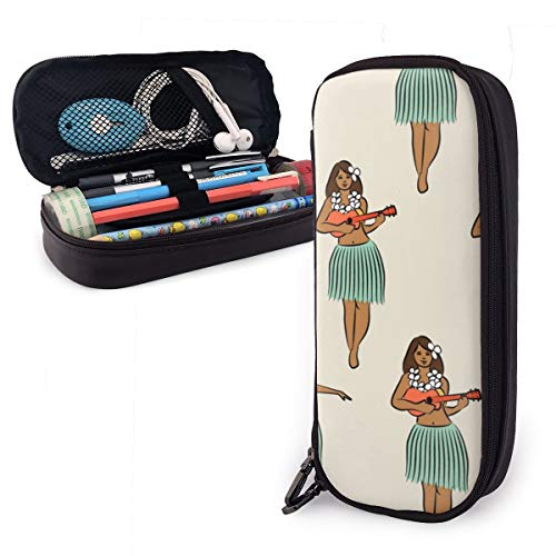 BAAROO Leder Federmäppchen Hawaii Hula Girl Schreibwaren Organizer Durable Schreibtisch Organizer Lustiges Federmäppchen für Mittelhoch SCH, farbe, 5.0cm*10.5cm*20.5cm, federmäppchen von BAAROO