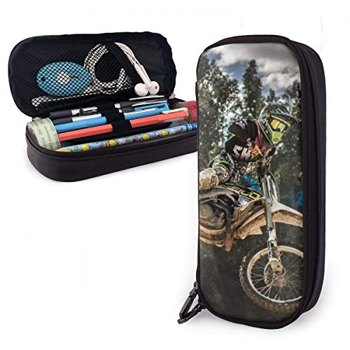 BAAROO Leder Federmäppchen Motocross Sport Motorrad Fahrzeug Stift Tasche Große Kapazität Box Organizer mit Reißverschluss Federmäppchen für Frauen Adul, farbe, 5.0cm*10.5cm*20.5cm, federmäppchen von BAAROO