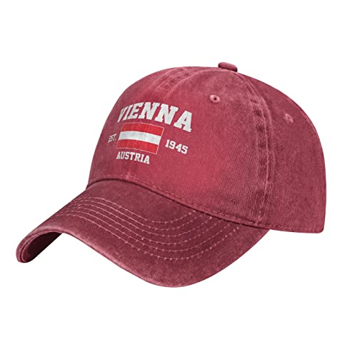BAAROO Red Washed Denim Österreich Est.1945 Wien Baseball Cap Herren Vintage Baumwolle Hut Unisex Hüte Frauen, #1084, M/Einheitsgröße von BAAROO