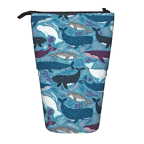 BAAROO Teleskop Federmäppchen Wal Muster Drucken Stehende Bleistifttasche Schreibwaren Fall Teleskop Stifthalter Pop Up Bleistifthalter für Büro Arbeit Urlaub Geschenk, #751, 21x10.5x5cm von BAAROO