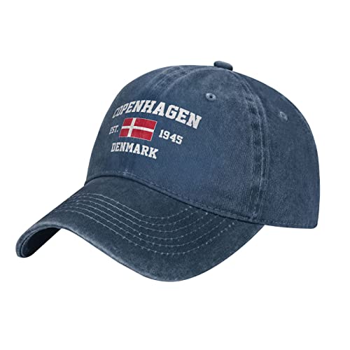 BAAROO Washed Denim Dänemark Est.1945 Kopenhagen Baseball Cap Mütze Kappe Herren Marine Vintage Baumwolle Hut Unisex Trucker Hüte, #1100, M/Einheitsgröße von BAAROO