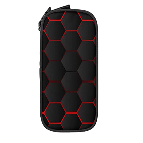 Cool Schwarz Rot Polygon Bleistift Fall Bleistift Box Minimalistisch Tragbar Langlebig Reißverschluss Stifttasche für Schule Büro Schwarz, farbe, 5.0cm*10.5cm*20.5cm, federmäppchen von BAAROO
