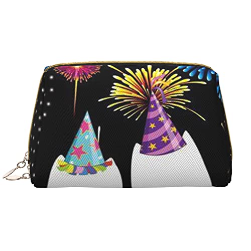 Happy New Year Leder Kosmetiktasche Handtasche Kleine Tasche Geldbörse Reißverschluss Bleistift Fall Toilettenartikel Organizer Lagerung Schönheit Makeu, farbe, 5.0cm*10.5cm*20.5cm, federmäppchen von BAAROO